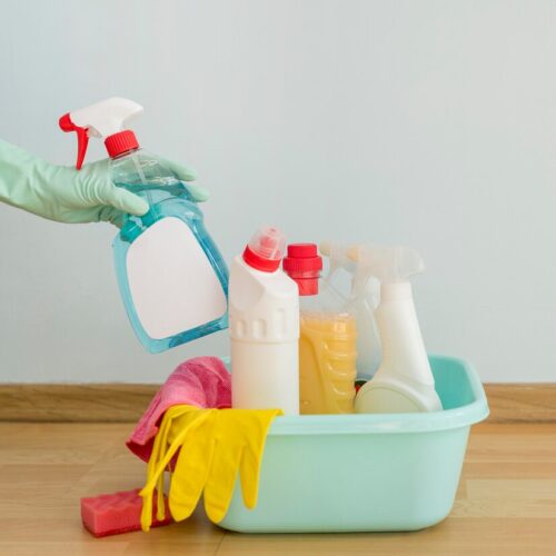 cleaning supplies bucket closet organization